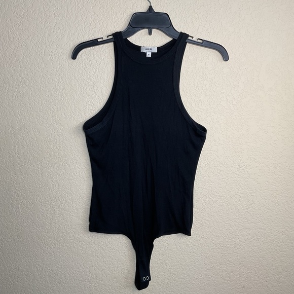 Agolde Womens Medium Black Ribbed High‎ Neck Thong Body Suit - Picture 1 of 4